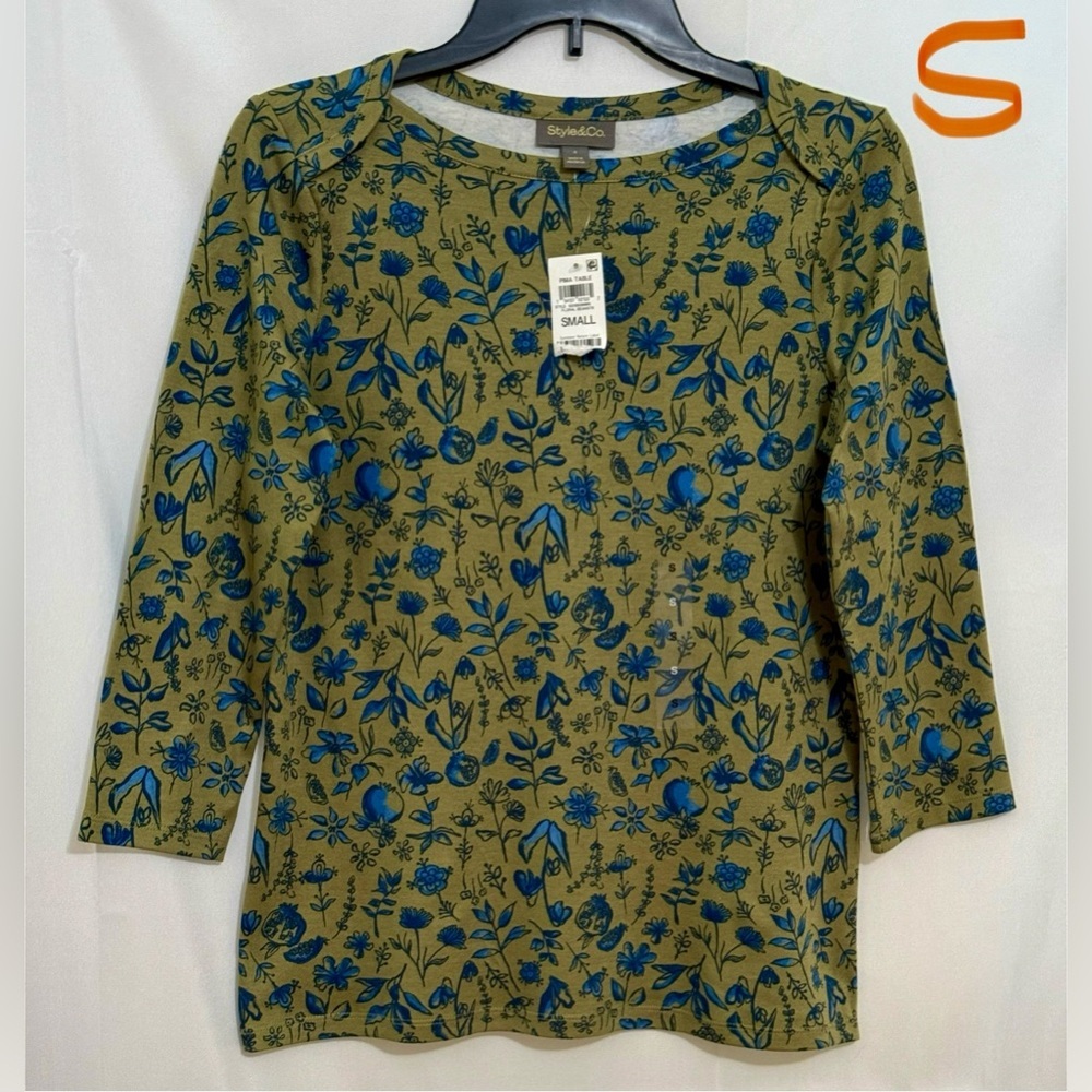 Style & Co. Fitted Green and Blue Blouse